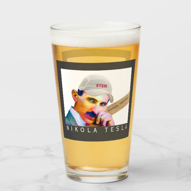 Funny Tesla Portrait Beer Glass (Front Filled)