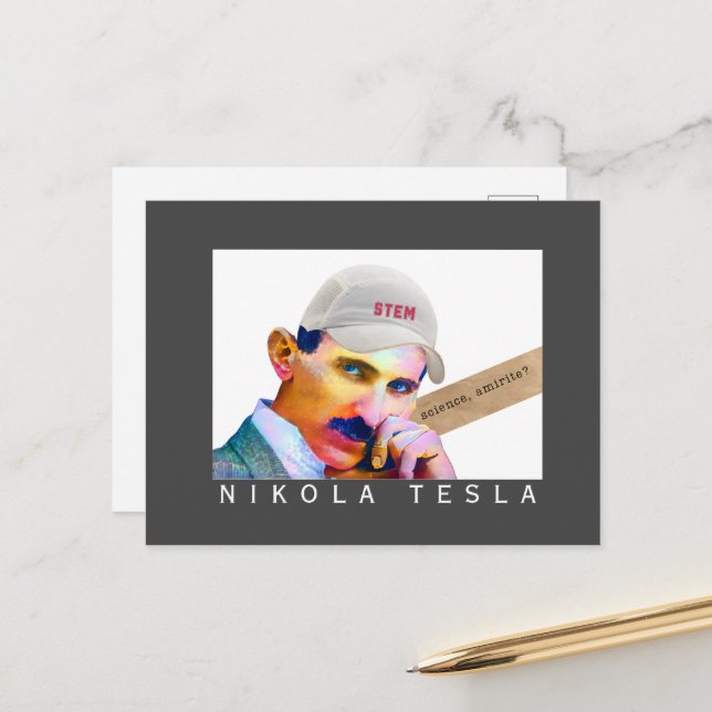 Funny Tesla Portrait   Postcard (Front/Back In Situ)