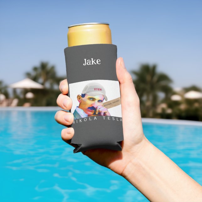 Funny Tesla Portrait  Seltzer Can Cooler (In Situ Pool)