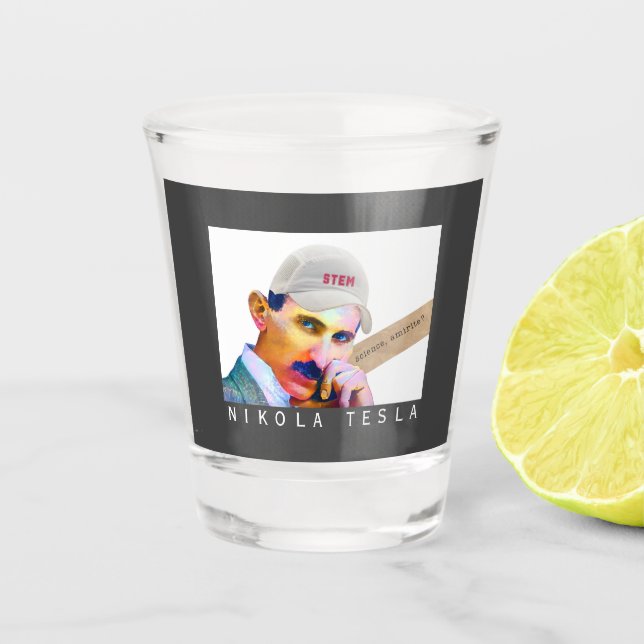 Funny Tesla Portrait Shot Glass (Front)