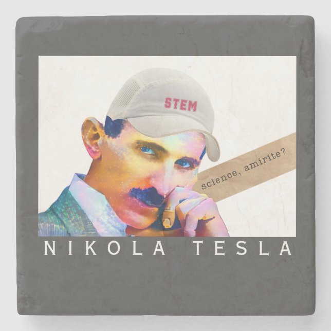 Funny Tesla Portrait   Stone Coaster (Front)