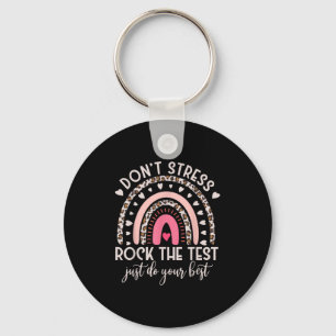 Funny Test Day Retro Boho Rainbow Day Motivational Key Ring