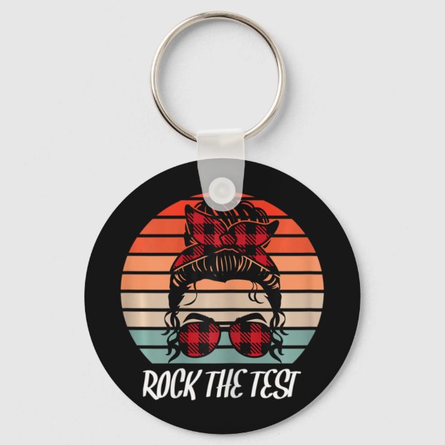 Funny Test Day Rock The Test Sunset Testing Day  Key Ring (Front)