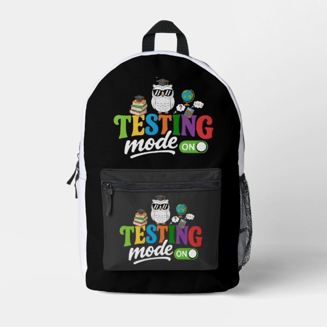 Funny Testing Mode On Cool Owl | Teacher & Student Printed Backpack (Front)