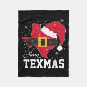 Funny Texas Merry Texmas Christmas State Santa Hat Fleece Blanket