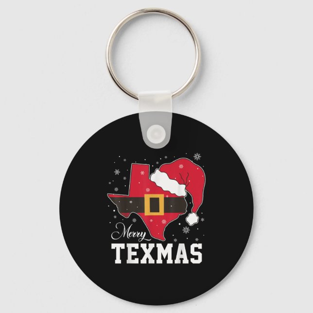 Funny Texas Merry Texmas Christmas State Santa Hat Key Ring (Front)
