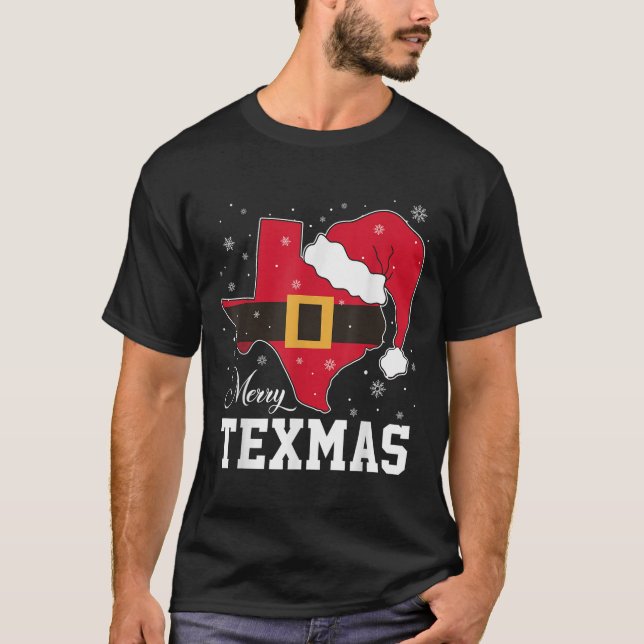 Funny Texas Merry Texmas Christmas State Santa Hat T-Shirt (Front)