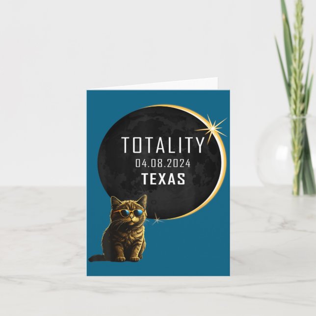 Funny Texas Total Solar Eclipse Cat Card (Front)