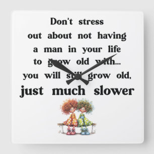 Funny text about women and men square wall clock