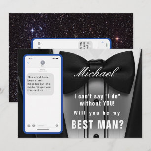 Funny Texting Best Man Tuxedo Invitation Suit Up