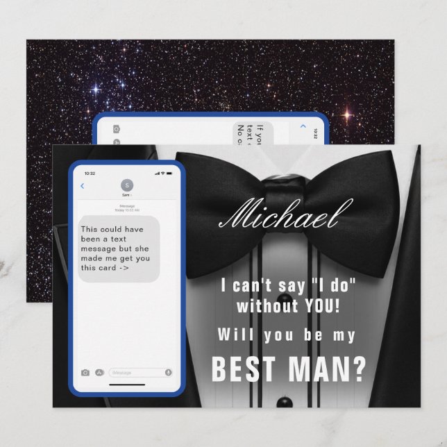 Funny Texting Best Man Tuxedo Invitation Suit Up (Front/Back)