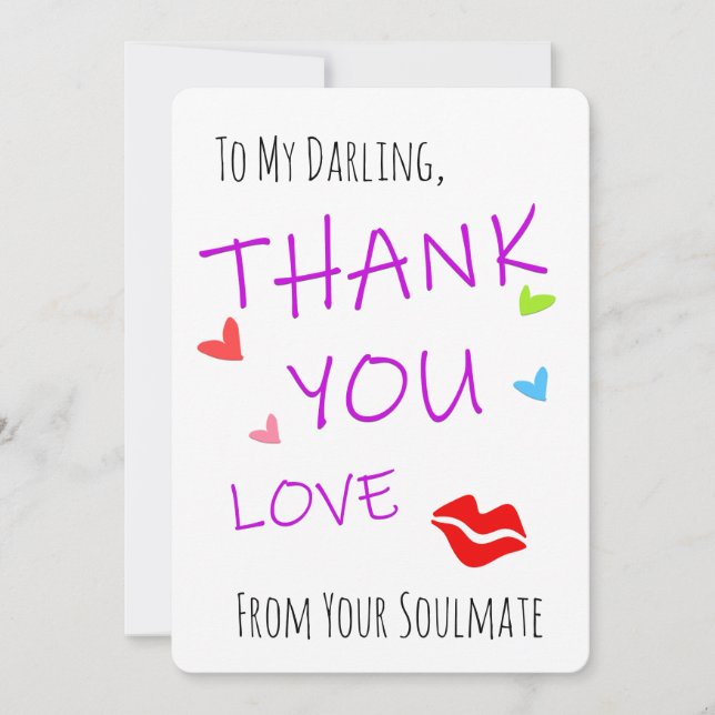 Funny Thank You Cards, Love Hearts & Red Sexy Lips (Front)