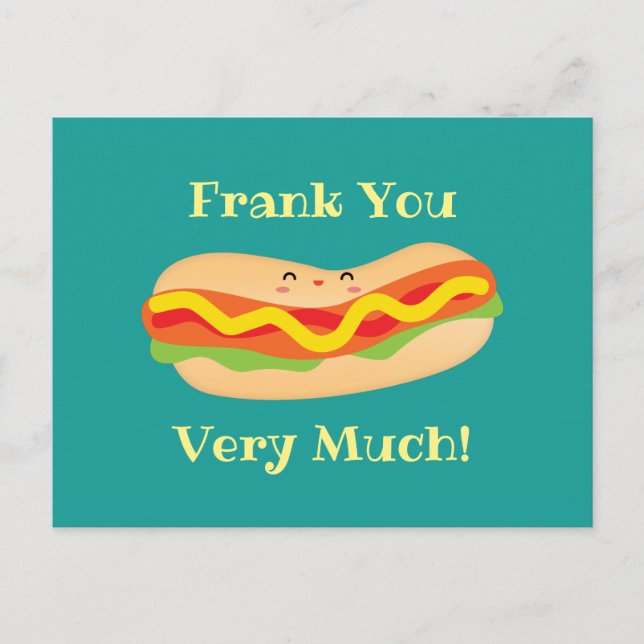 Funny Thank You Very Much Humourous Hot Dog Pun Postcard (Front)