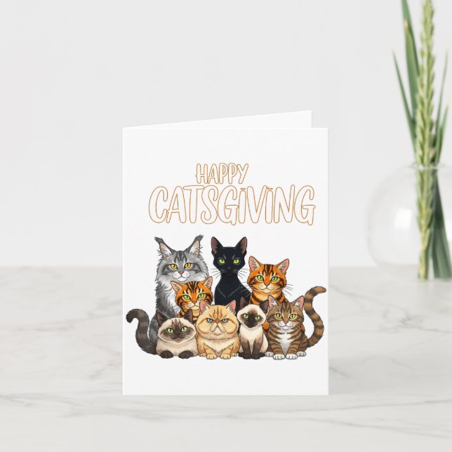 Funny Thanksgiving Cat Lovers Gift Happy Catsgivin Card (Front)