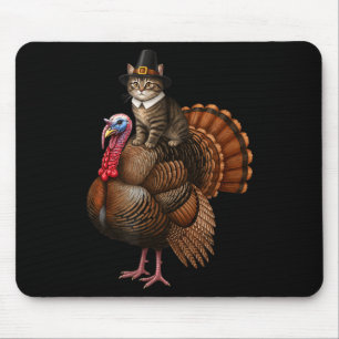 Funny Thanksgiving Cat On Turkey, Lgrim Hat Turkey Mouse Mat