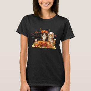 Funny Thanksgiving Cat Pilgrim Costume Fall Men Wo T-Shirt