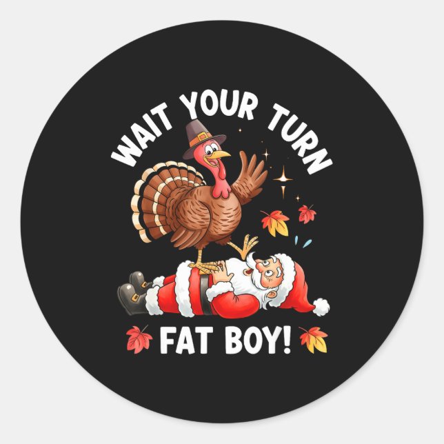 Funny Thanksgiving Christmas Turkey Vs Santa For M Classic Round Sticker (Front)