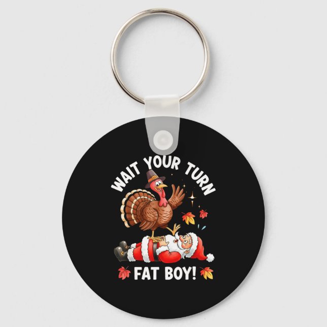 Funny Thanksgiving Christmas Turkey Vs Santa For M Key Ring (Front)