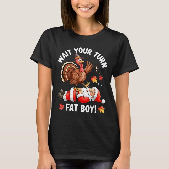 Funny Thanksgiving Christmas Turkey Vs Santa For M T-Shirt (Front)