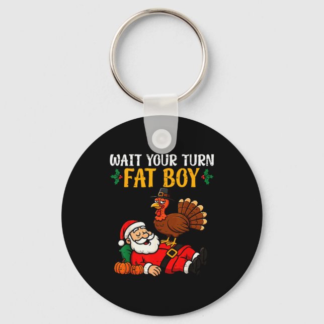 Funny Thanksgiving Christmas Turkey Vs Santa Men W Key Ring (Front)