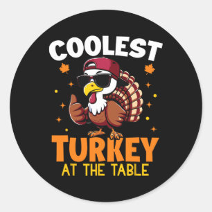 Funny Thanksgiving Coolest Turkey At Table Boys Ki Classic Round Sticker