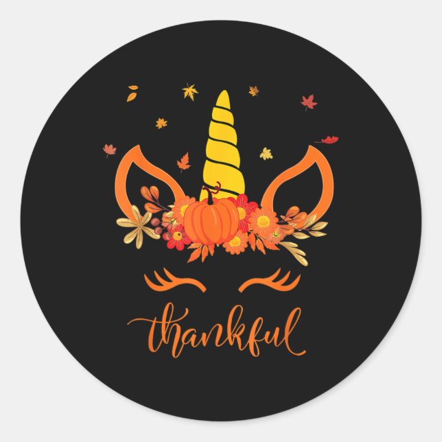 Funny Thanksgiving Cute Unicorn Turkey Face Girl A Classic Round Sticker (Front)