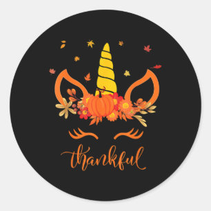 Funny Thanksgiving Cute Unicorn Turkey Face Girl A Classic Round Sticker