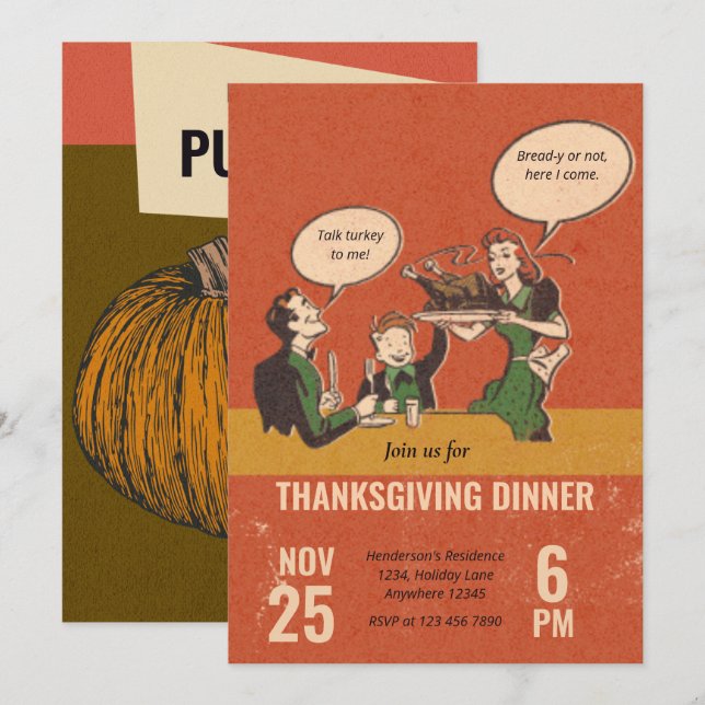Funny Thanksgiving Dinner Party Invitation (Front/Back)