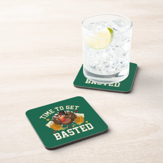 Funny Thanksgiving drinking beer turkey  Coaster (Right Side)