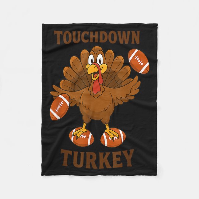 Funny Thanksgiving Football Touchdown Turkey  Fleece Blanket (Front)