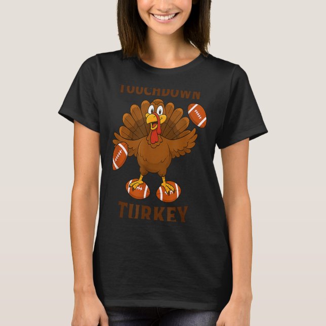 Funny Thanksgiving Football Touchdown Turkey  T-Shirt (Front)