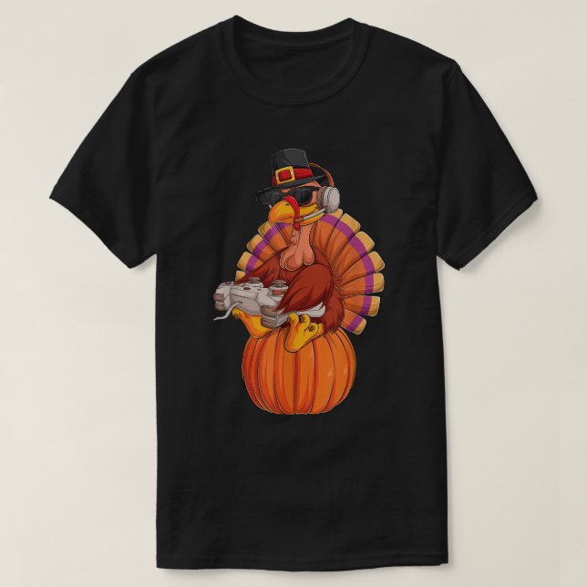 Funny Thanksgiving Gamer Turkey Design T-Shirt (Design Front)