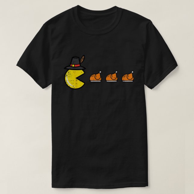 Funny Thanksgiving Gamer Turkey Pacman Shirt (Design Front)