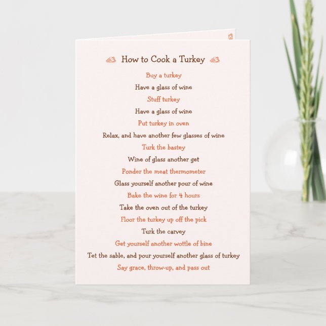 Funny Thanksgiving How To Cook Turkey Recipe Holiday Card (Front)