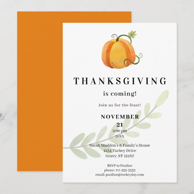 Funny Thanksgiving is Coming! Dinner Pumpkin- O Invitation (Front/Back)