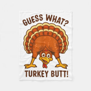 Funny Thanksgiving Kids Joke Meme Guess What Turke Fleece Blanket