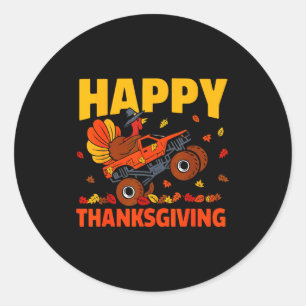 Funny Thanksgiving Monster Truck Turkey Ride Fall  Classic Round Sticker