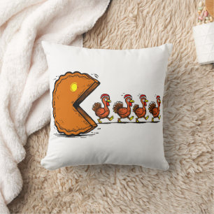Funny Thanksgiving Pie Eating Turkey Retro Gaming Cushion