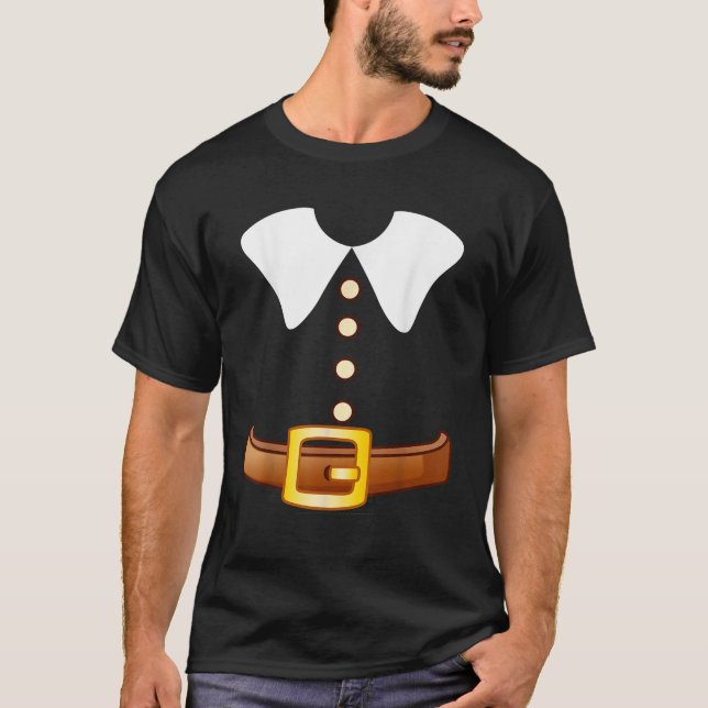 Funny Thanksgiving Pilgrim Costume for Men Boys Ki T-Shirt (Front)