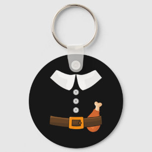 Funny Thanksgiving Pilgrim Costume With Turkey Leg Key Ring