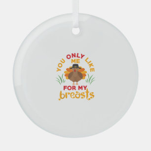 Funny Thanksgiving Pilgrim Turkey  Glass Tree Decoration