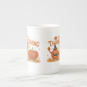 Funny Thanksgiving Pumpkins in Witch Hats Cartoon  Bone China Mug