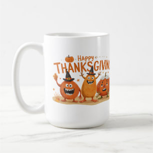 Funny Thanksgiving Pumpkins in Witch Hats Cartoon  Coffee Mug