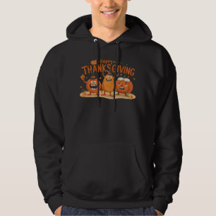 Funny Thanksgiving Pumpkins in Witch Hats Cartoon  Hoodie