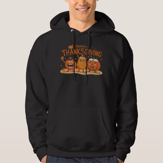 Funny Thanksgiving Pumpkins in Witch Hats Cartoon  Hoodie (Front)