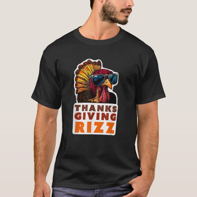 Funny Thanksgiving Rizz Cool Turkey Kid Skibidi Aw T-Shirt (Front)