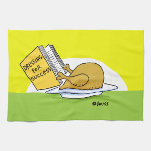 Funny Thanksgiving Roast Turkey Cartoon Kitchen Tea Towel