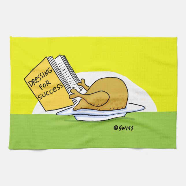 Funny Thanksgiving Roast Turkey Cartoon Kitchen Tea Towel (Horizontal)