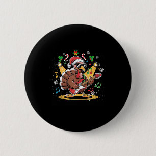 Funny Thanksgiving Santa Hat Turkey Rock Star Play 6 Cm Round Badge