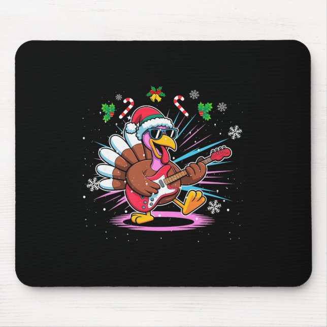 Funny Thanksgiving Santa Hat Turkey Rock Star Play Mouse Mat (Front)
